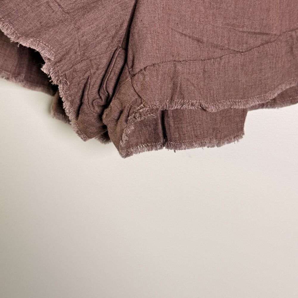 Aerie Linen Blend Shorts with Ruffle High Rise Brown Size S Cinch Waist New - Picture 3 of 5